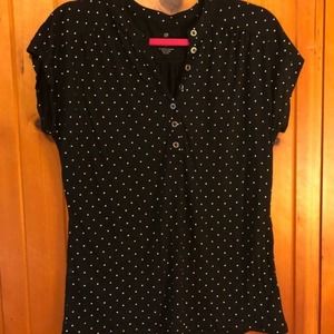 Liz Claiborne Women's Blue Short Sleeve Polka Dot Henley Blouse Shirt Top Sz 4